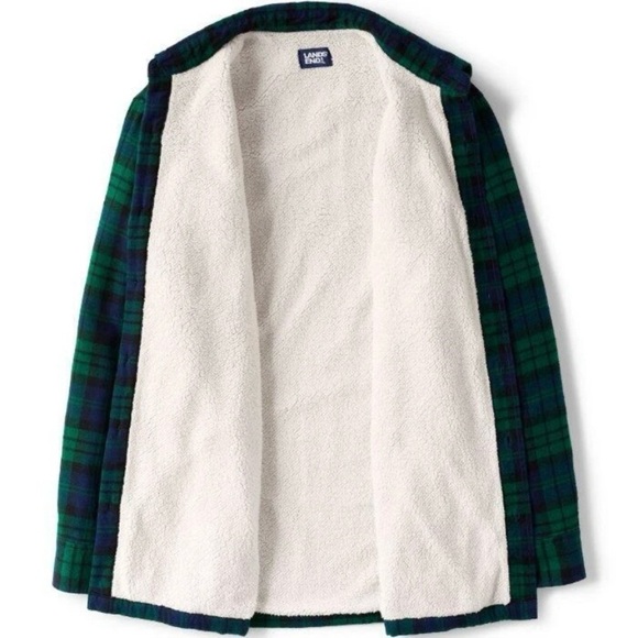 LANDSEND Men's Flannel Sherpa Lined Shirt Jacket with Pockets - Picture 2 of 4